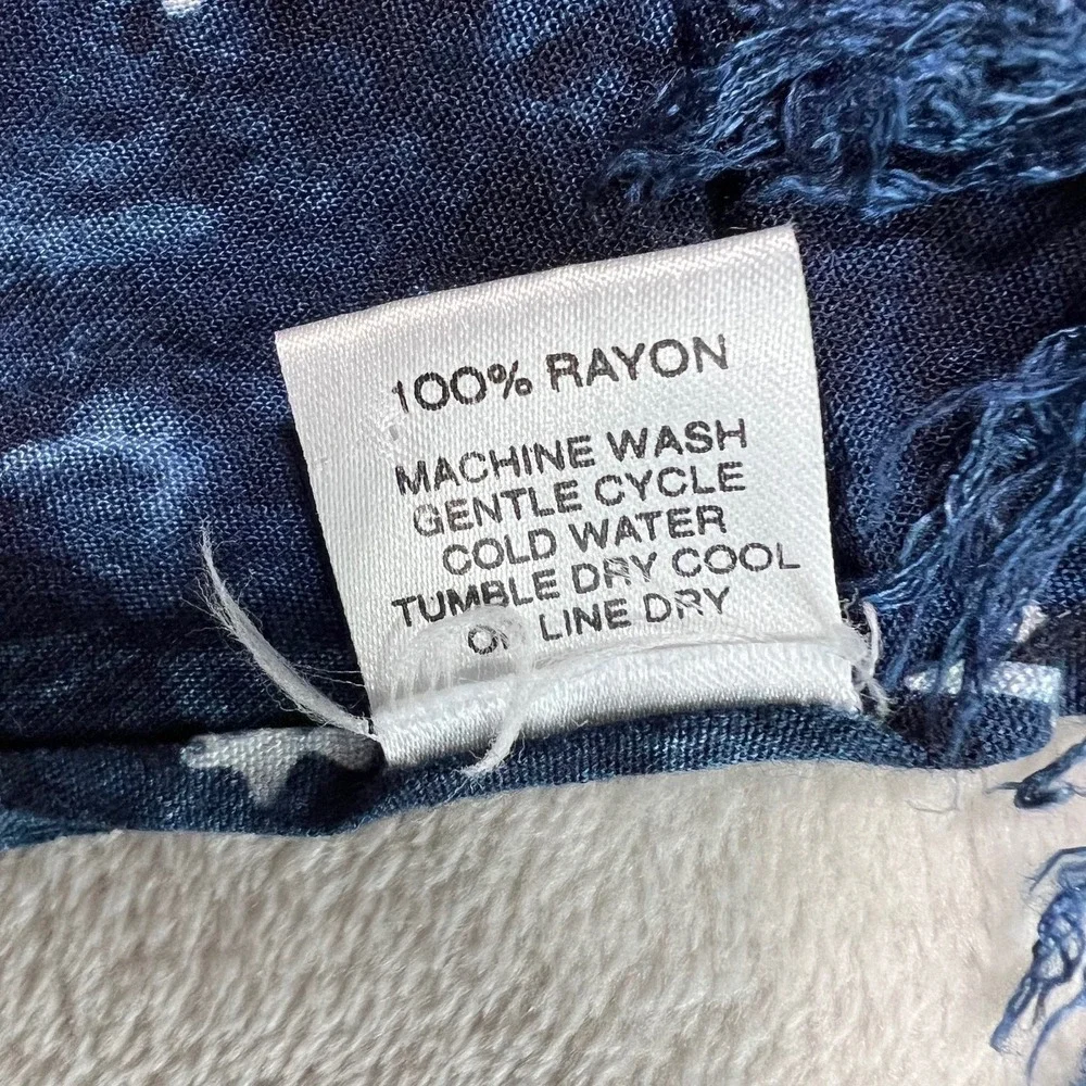 Beach Wrap Sarong Tie Dye Fringe BATIK Rayon Blue White Scarf Tapestry Celestial